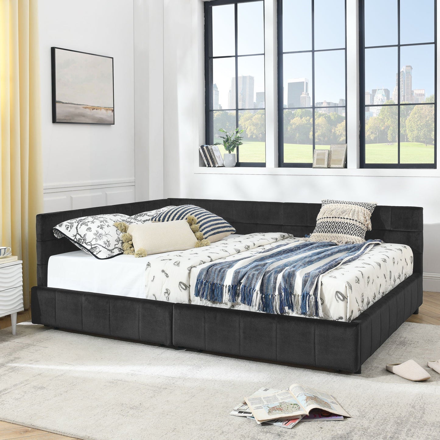 Mid Century Storage Upholstered Tufted Bed Frame