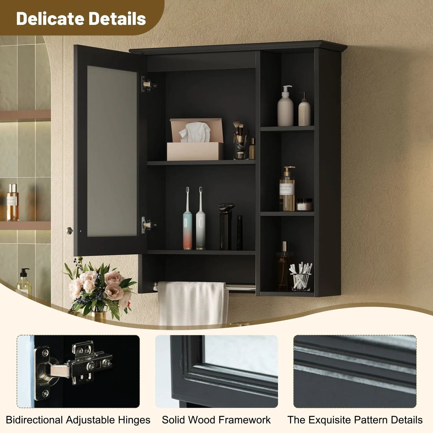 Modern 3 in 1 Mirror Cabinet and Towel Bar