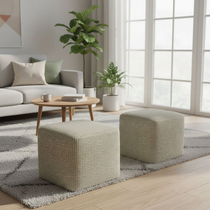 Zelma Woven Outdoor and Indoor Pouf Cream
