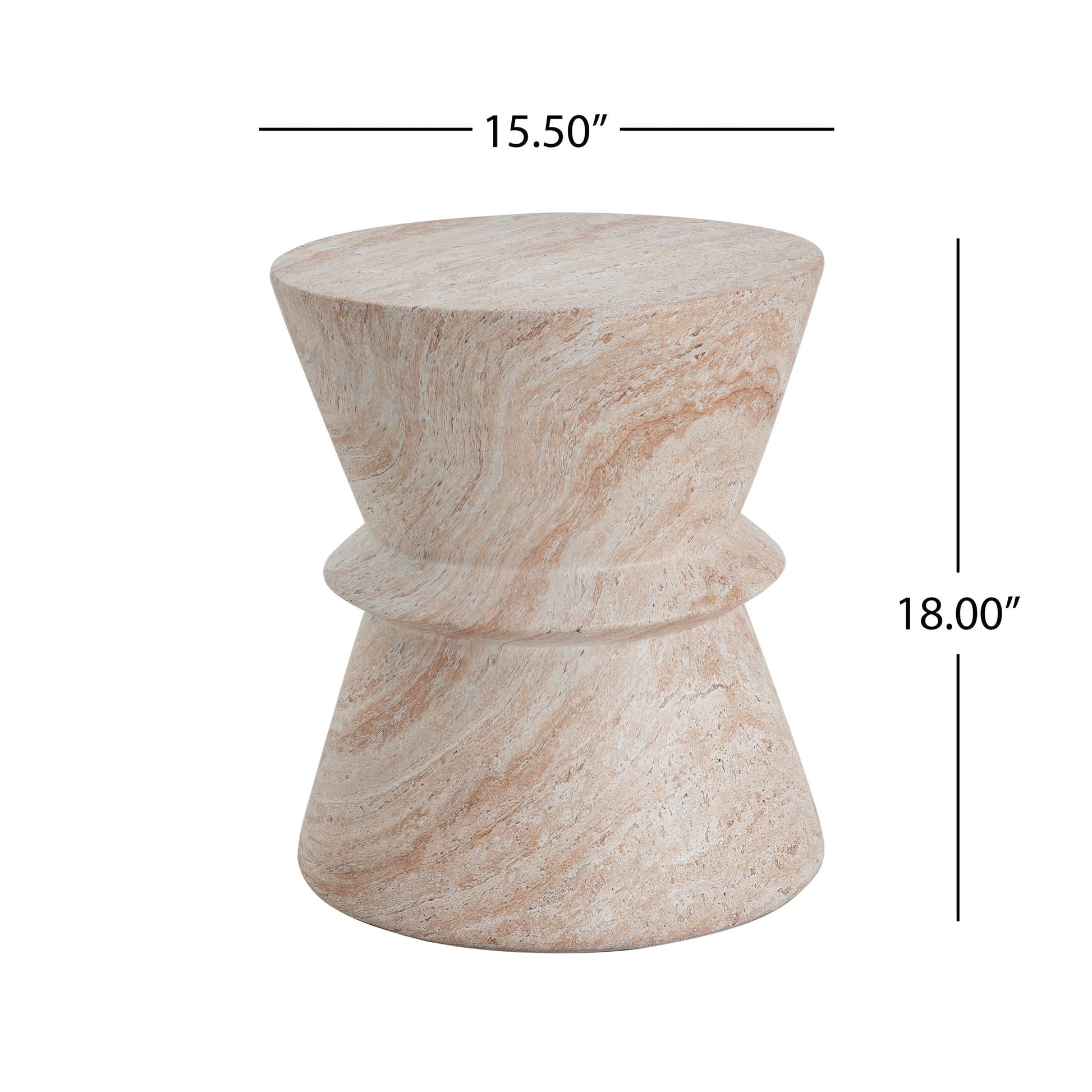 Side table beige travertine concrete, lightweight for outdoor indoor use on Tampa Home & Garden Store