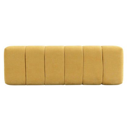 Upholstered dining bench mustard yellow fabric with tufted cushions on Tampa Home & Garden Store