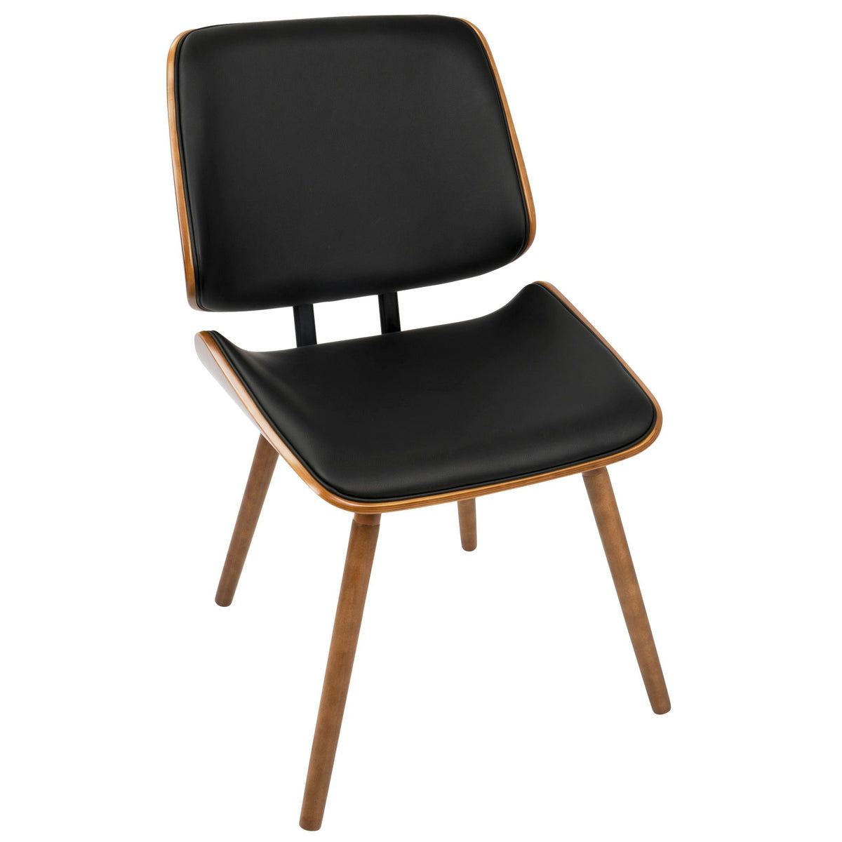 Mid-Century Modern dining chair set with padded black upholstery and walnut wood frame on Tampa Home & Garden Store