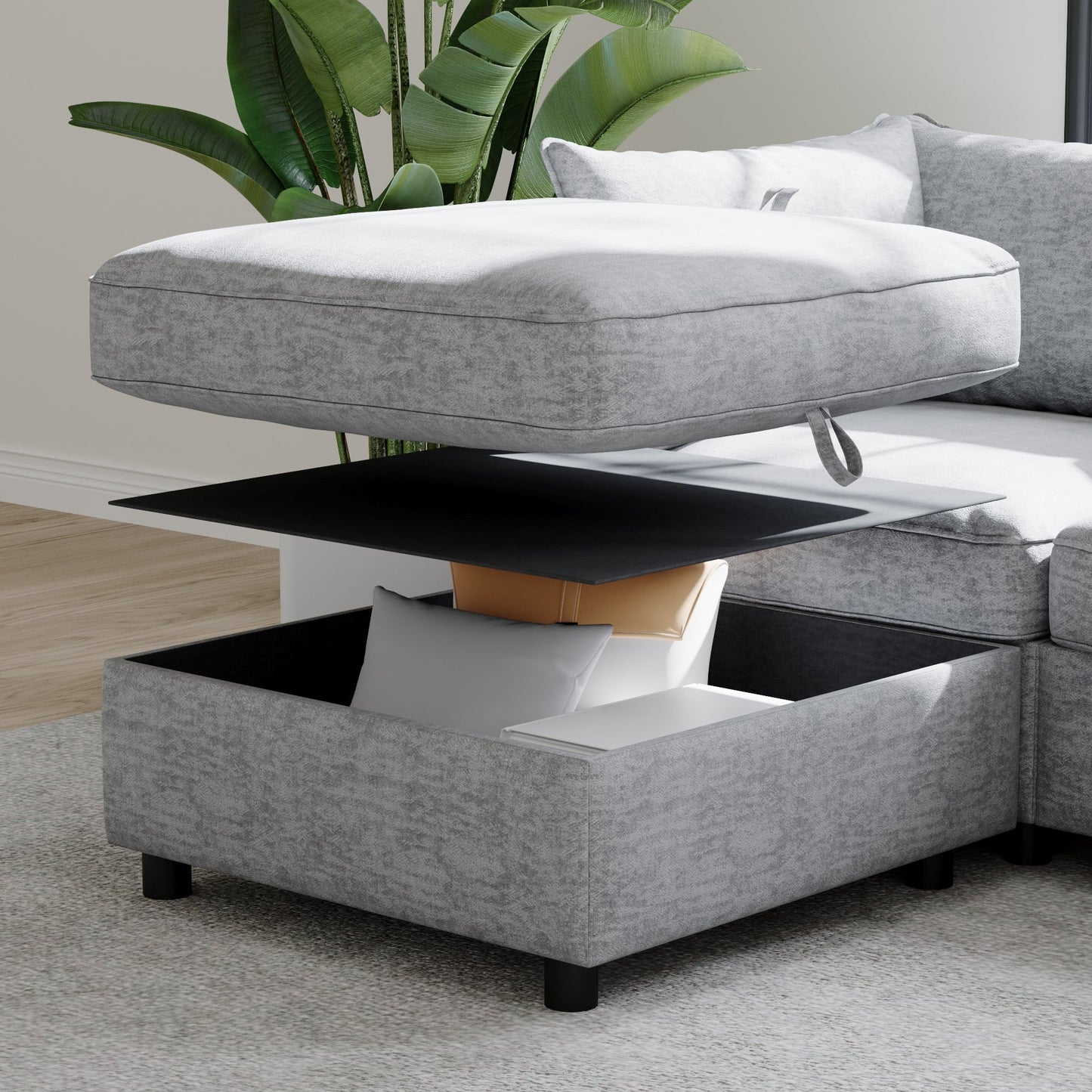 Modular Sofa Bed With Fabric And Hidden Storage