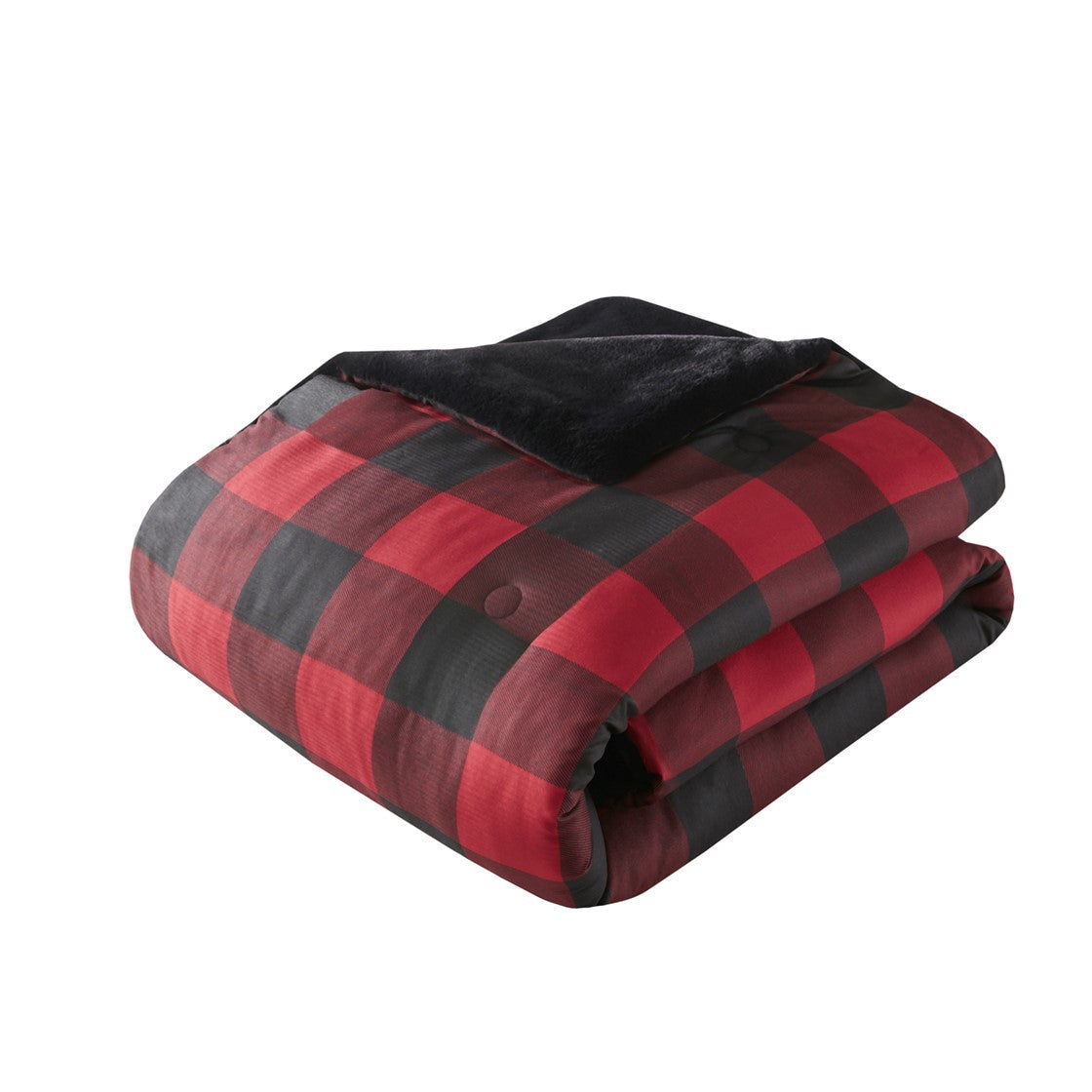 King HouseOfZazla faux wool to faux fur down alternative comforter set red black buffalo plaid on Tampa Home & Garden Store