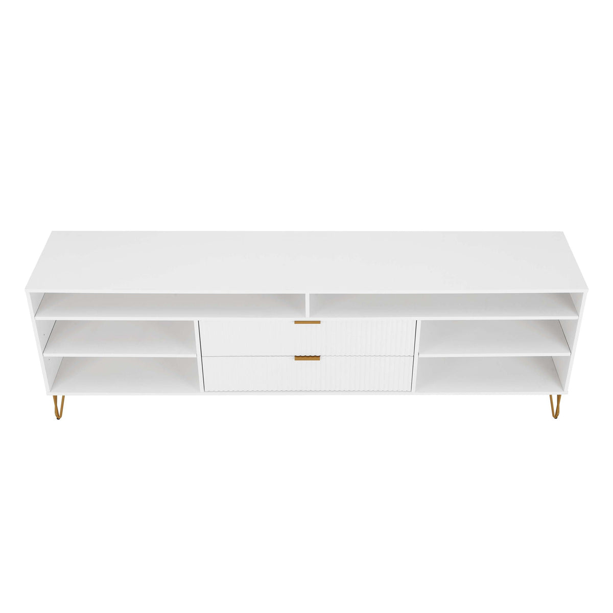 Fluted TV Stand with Storage by HouseOfZazla - white finish, gold-tone metal legs on Tampa Home & Garden Store