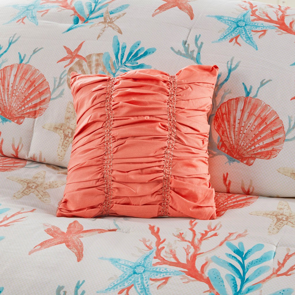 Coral cotton sateen 7pc comforter set Queen on seashell starfish bedding on Tampa Home & Garden Store