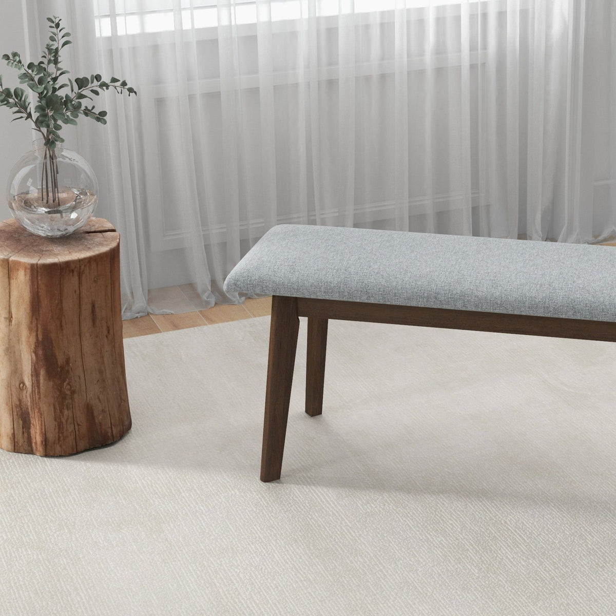 Carlos Upholstered Bench gray high-density foam cushion by HouseOfZazla on Tampa Home & Garden Store