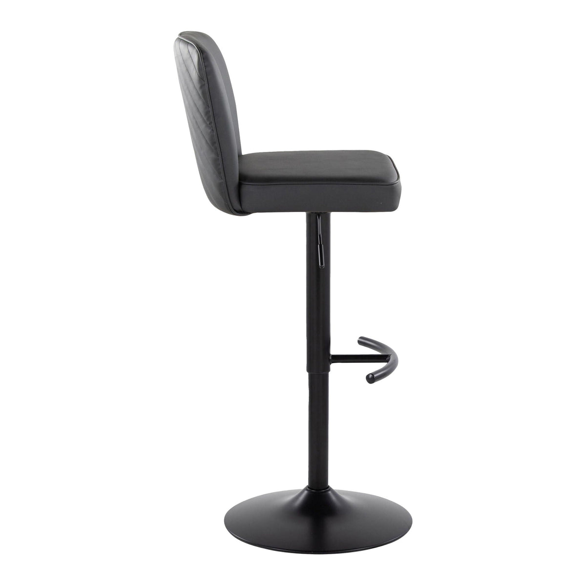 Contemporary adjustable barstool with swivel in black faux leather, rounded T-footrest on Tampa Home & Garden Store