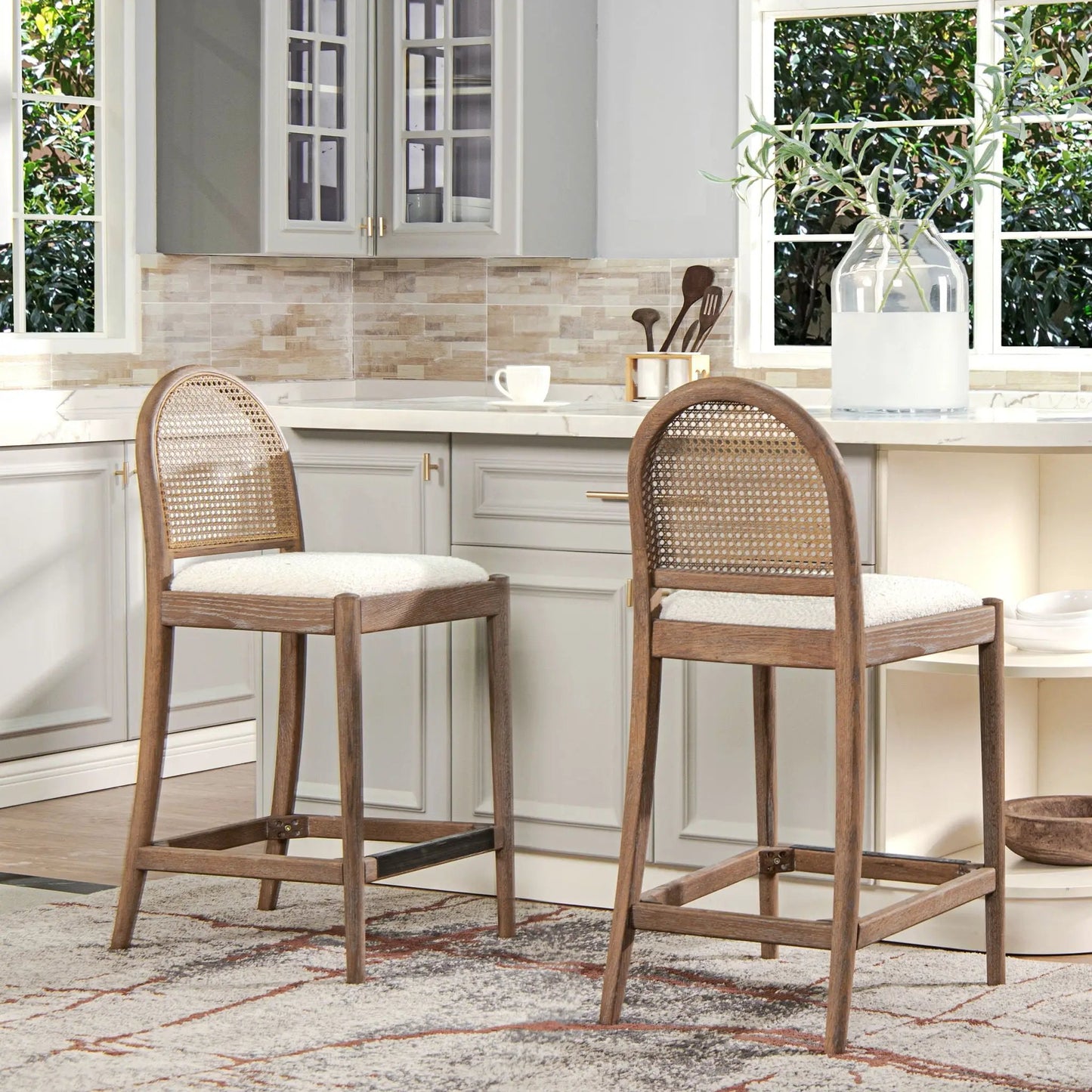 Panama Curved Back Cane Counter Stools Set of 2