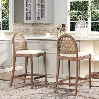 Curved Back Cane Counter Stools with Cane Webbing, wood frame, natural finish set of 2 on Tampa Home & Garden Store