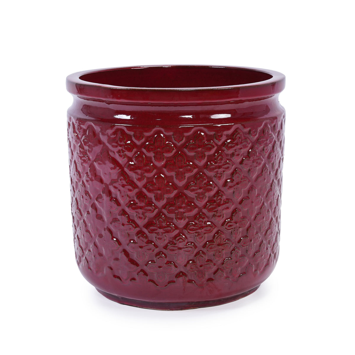 Bean Paste Red ceramic flowerpot with diamond pattern, 3-piece set by HouseOfZazla on Tampa Home & Garden Store