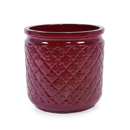 Bean Paste Red ceramic flowerpot with diamond pattern, 3-piece set by HouseOfZazla on Tampa Home & Garden Store