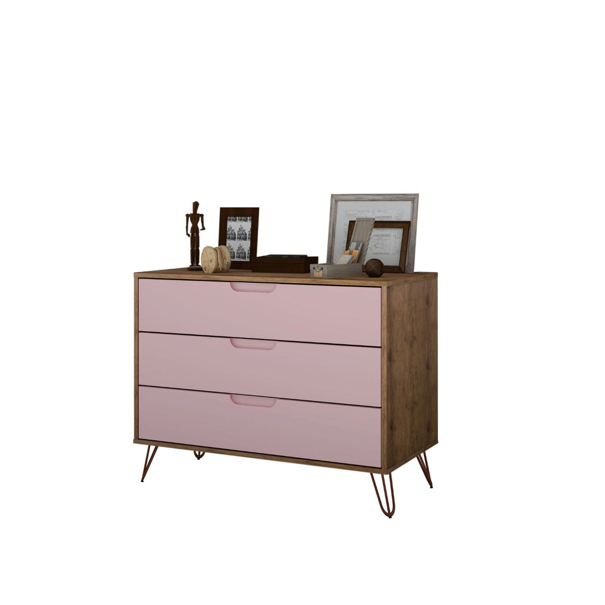 Rockefeller 3 Drawer Dresser with Splayed Legs in pink drawers and wood frame by HouseOfZazla on Tampa Home & Garden Store
