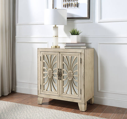 Nalani Console Cabinet Antique White with arched glass doors brass accents lamp decor on Tampa Home & Garden Store