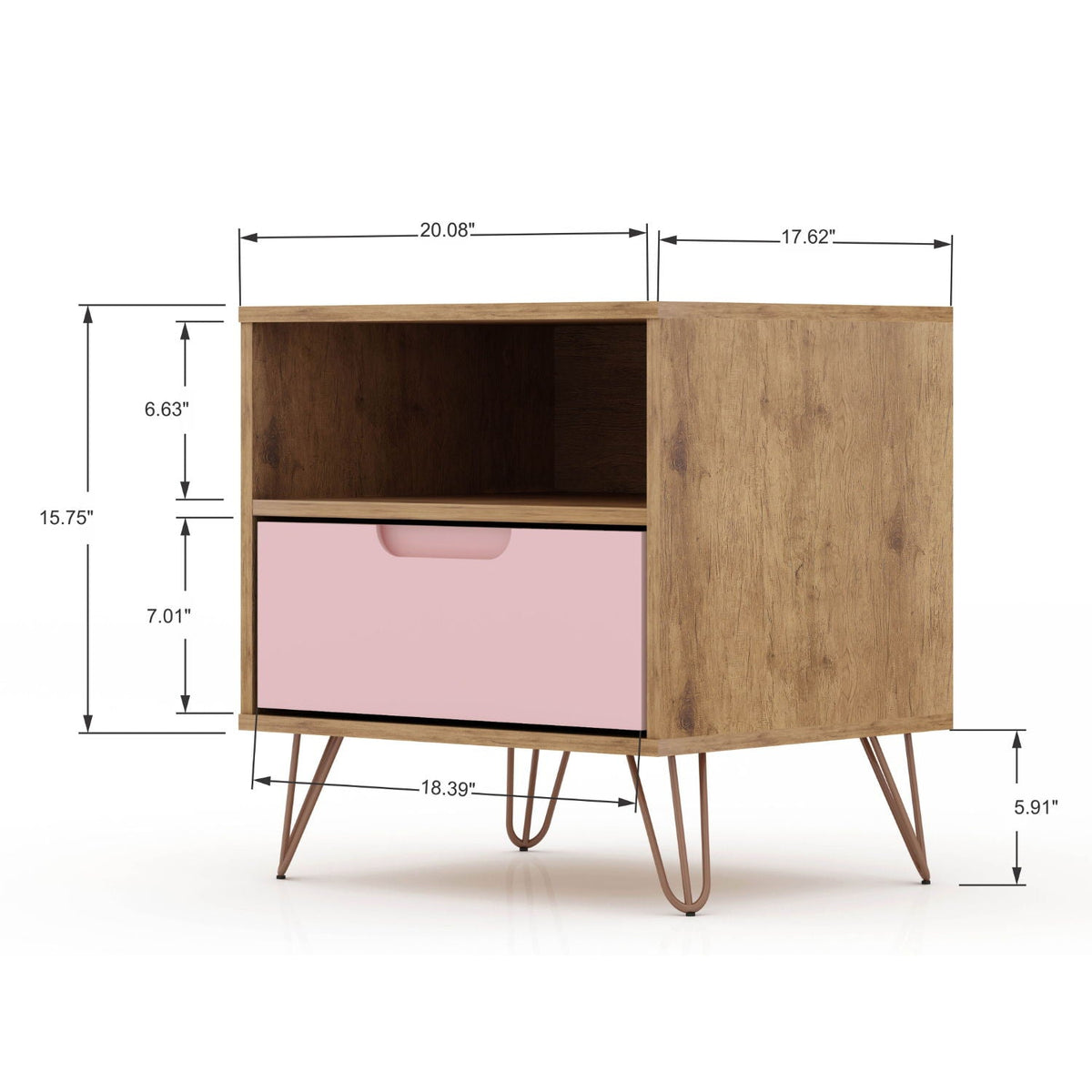 Rockefeller Nightstand with pink drawer front, wood cabinet, splayed legs by HouseOfZazla on Tampa Home & Garden Store