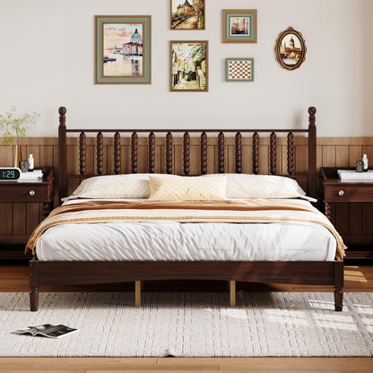 King size wood platform bed with gourd headboard by HouseOfZazla in dark walnut on Tampa Home & Garden Store