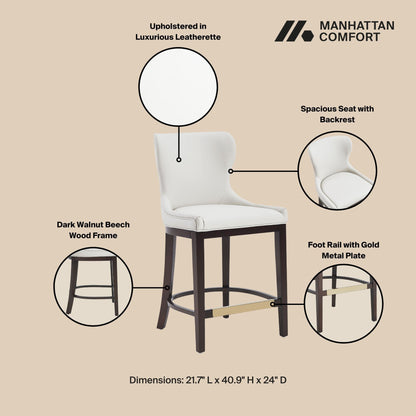 Blair Counter Stool with Backrest by HouseOfZazla, white leatherette, dark walnut, 24–27 in on Tampa Home & Garden Store