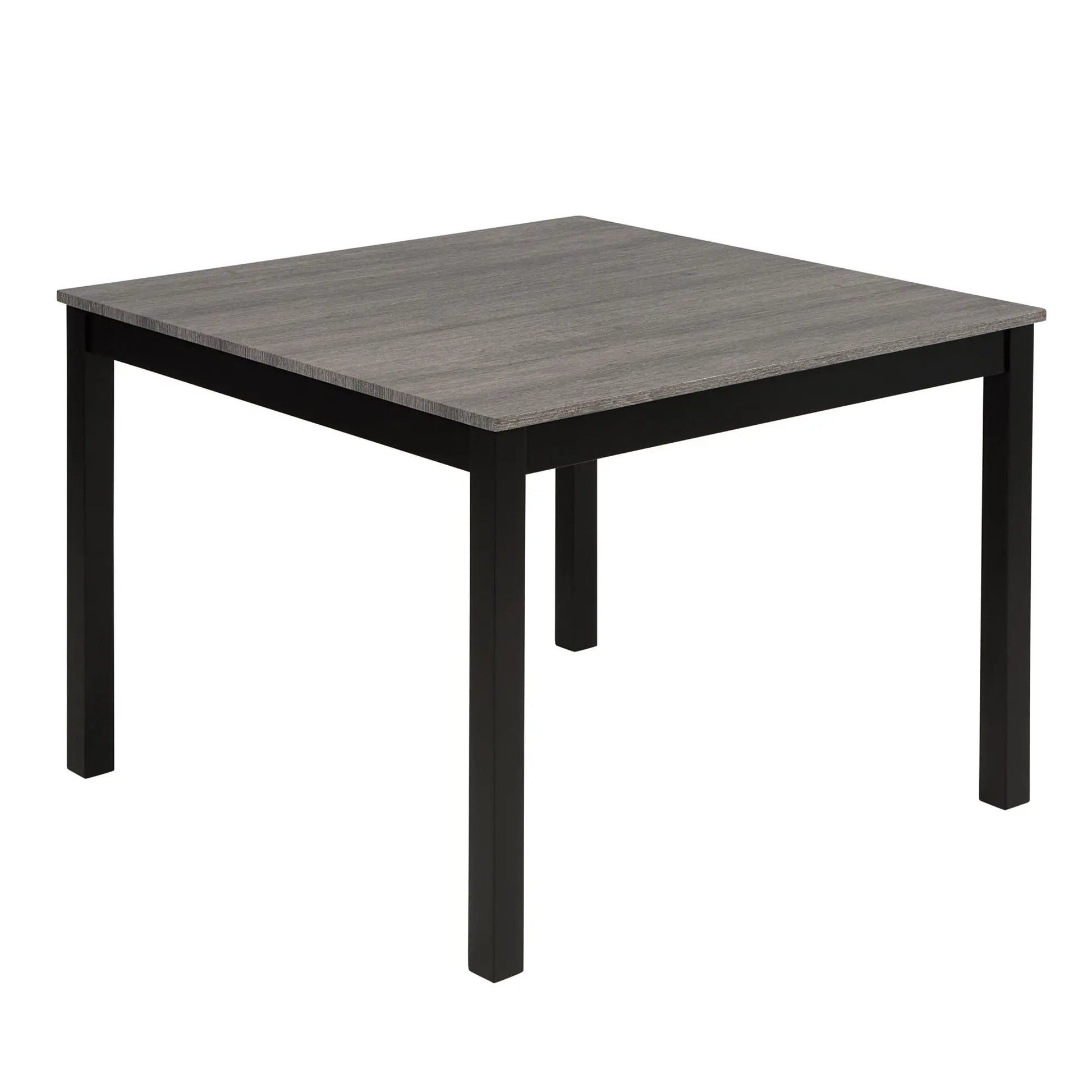 Modern dining table gray wood-grain top with black legs part of 5 piece dining room set on Tampa Home & Garden Store