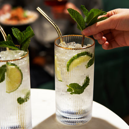 Gold Trimmed Crystal Highball Glasses Set of 2