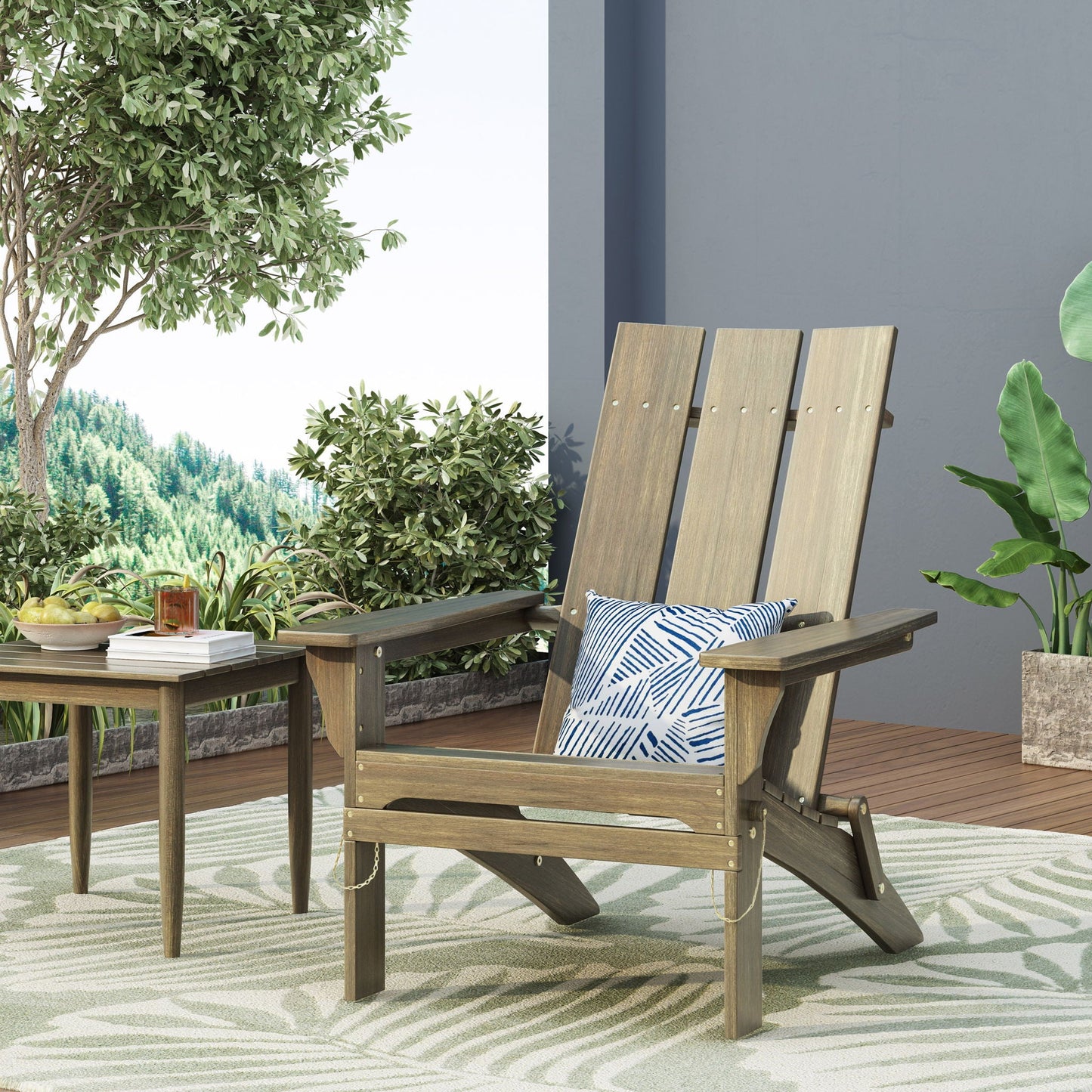 Aurascape Outdoor Comfort Foldable Adirondack Chairs set of 4, natural wood with armrests on Tampa Home & Garden Store