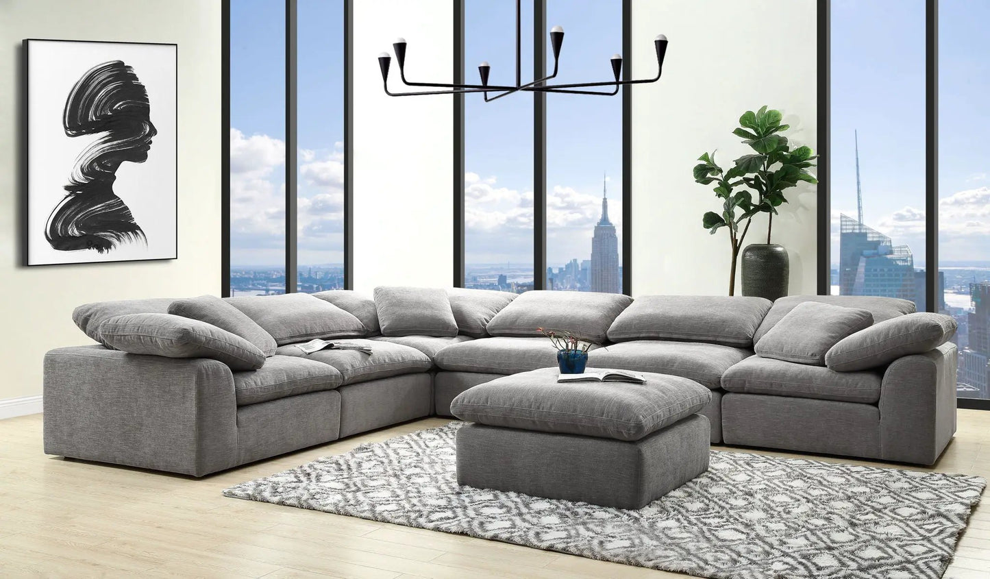 Naveen modular sectional with ottoman in gray fabric, 2-piece set by Unique Piece Furniture on Tampa Home & Garden Store