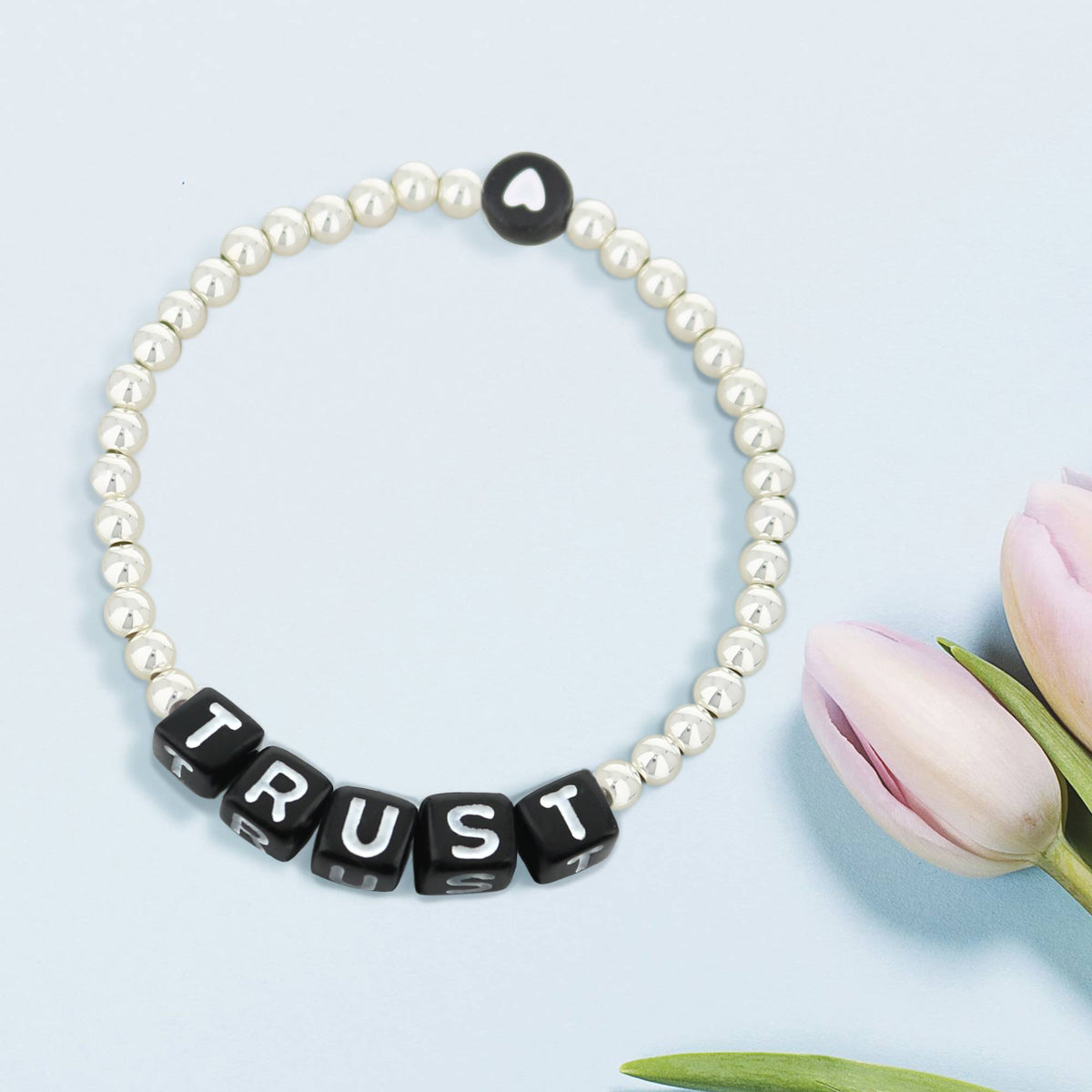 Lorelai Trust Silver 4mm bracelet with white-silver beads and a black bead by Lauren G Adams on Tampa Home & Garden Store