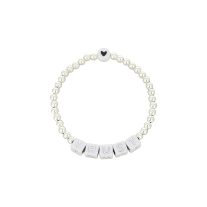 Lorelai Trust Silver 4mm Beads Bracelet with white letter cubes TRUST by Lauren G Adams on Tampa Home & Garden Store