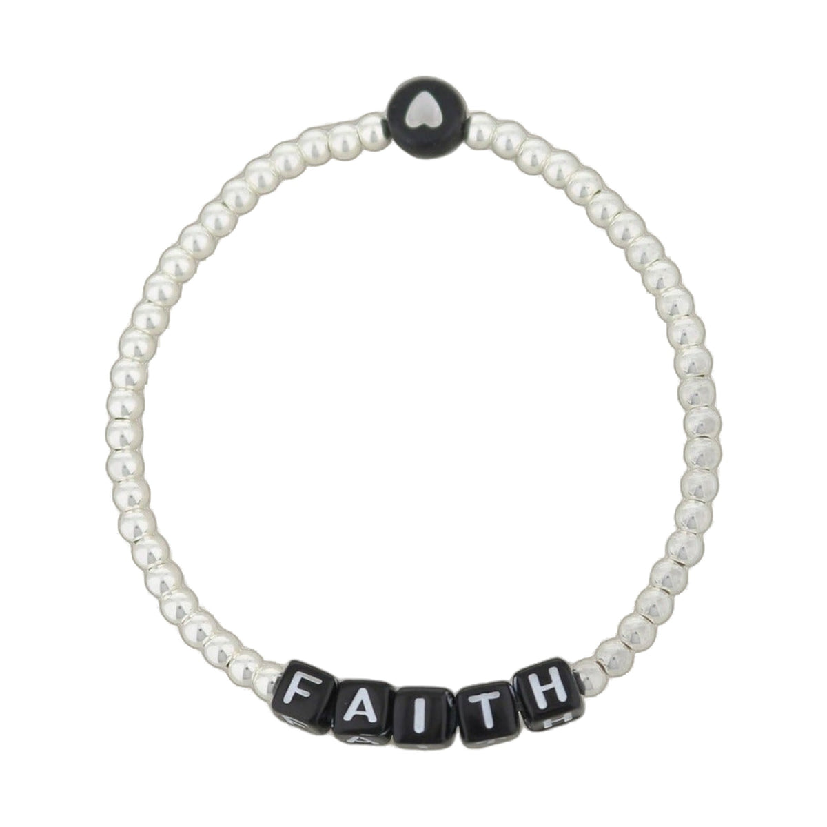Lorelai Faith Silver 3mm Beads Bracelet with white pearl beads and black FAITH beads on Tampa Home & Garden Store