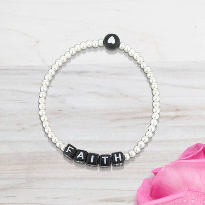 Lorelai Faith Silver 3mm Beads Bracelet with black FAITH letter beads by Lauren G Adams on Tampa Home & Garden Store