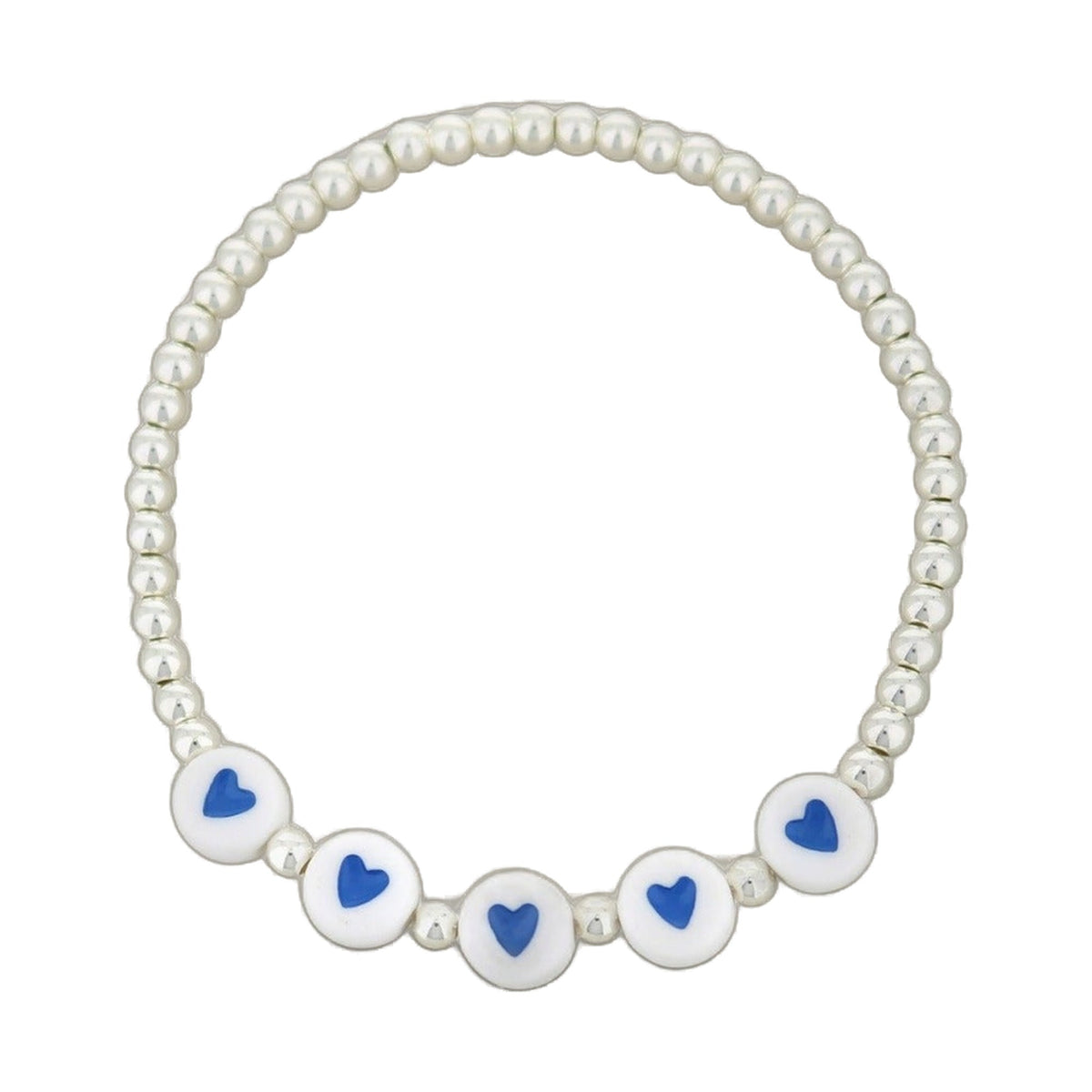 Lorelai Hearts Silver 3mm Beads Bracelet Lauren G Adams white disk charms blue hearts on Tampa Home & Garden Store