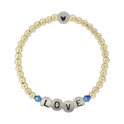 Lorelai Love 14k Gold Filled 4mm Beads Bracelet with gray heart charm and blue beads on Tampa Home & Garden Store