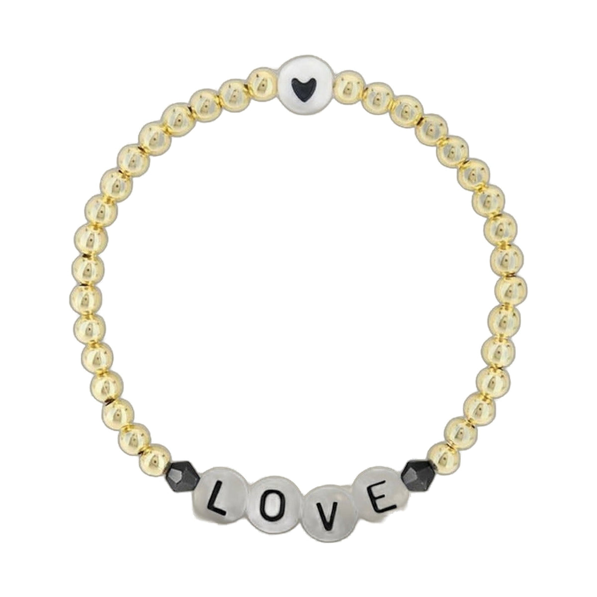 Lorelai Love 14k gold-filled 4mm bead bracelet with white heart bead and LOVE letter beads on Tampa Home & Garden Store