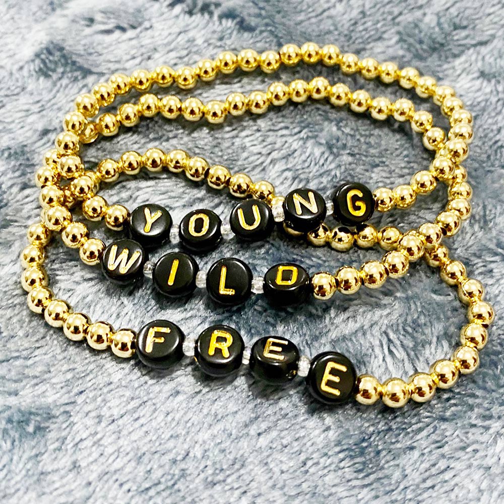 Lorelai Free 14k Gold Filled 4mm Beads Bracelet 3-pack with black letter beads YOUNG WILD FREE on Tampa Home & Garden Store