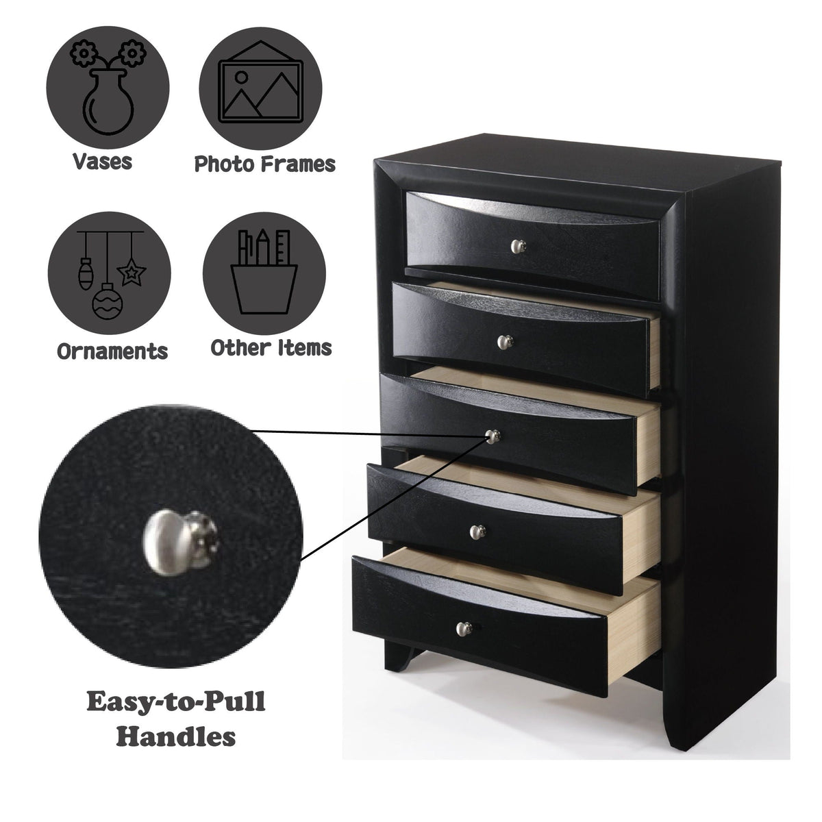 Ireland Elegant Design and Storage Chest black accent chest with drawers HouseOfZazla on Tampa Home & Garden Store