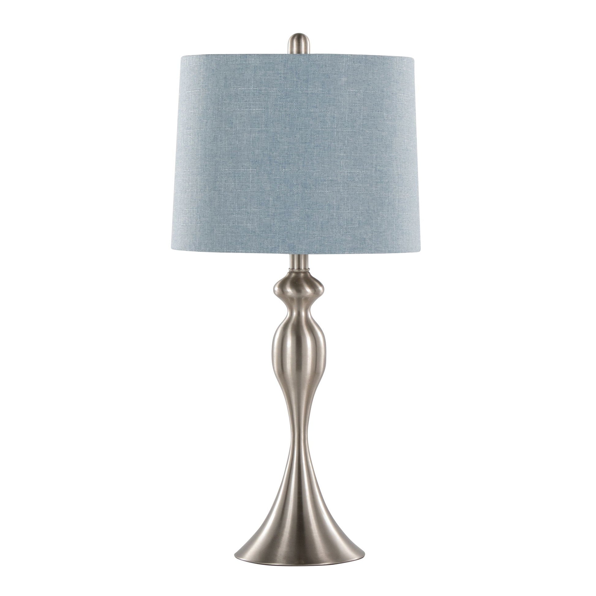 Ashland contemporary table lamp with blue-gray linen shade and brushed nickel base on Tampa Home & Garden Store