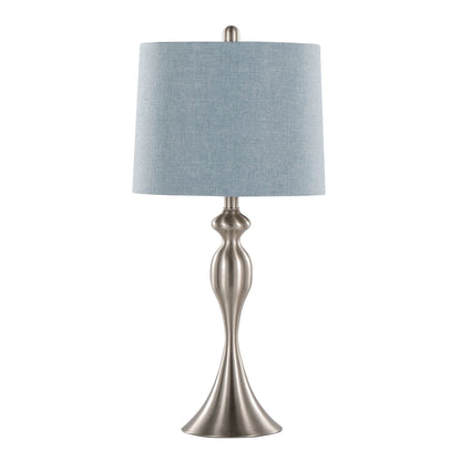 Ashland contemporary table lamp with blue-gray linen shade and brushed nickel base on Tampa Home & Garden Store