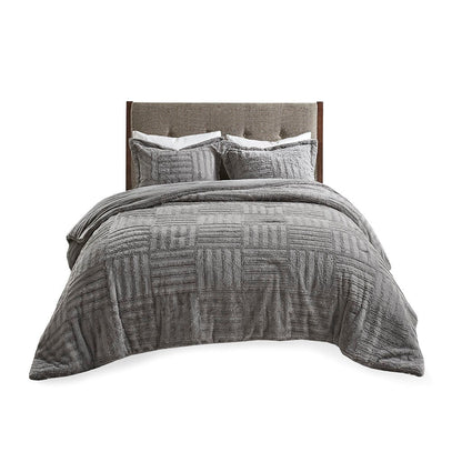 Grey Faux Fur And Down Alternative Comforter Set