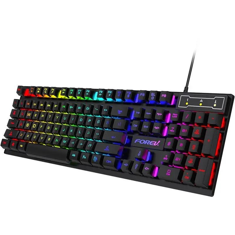 Wired RGB gaming keyboard with rainbow backlit keys, black chassis and FOREV branding on Tampa Home & Garden Store
