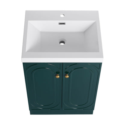 Freestanding bath vanity with resin sink, white top and dark green doors by HouseOfZazla on Tampa Home & Garden Store
