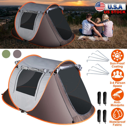 GemGear 3-4 Person Pop-Up Tent with automatic setup and waterproof fabric, mosquito net windows on Tampa Home & Garden Store