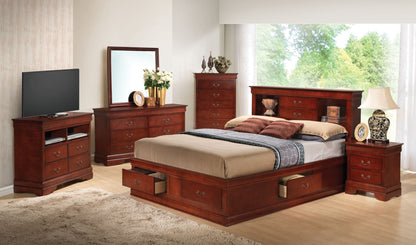 Traditional Style Bookcase Storage Bed with dark cherry finish and matching dressers on Tampa Home & Garden Store