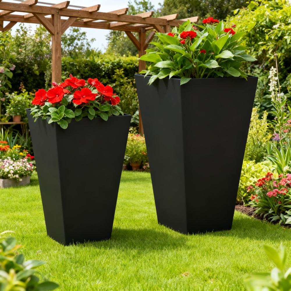Tall Plant Pot 2-Pack outdoor planters in matte black with drainage holes HouseOfZazla on Tampa Home & Garden Store