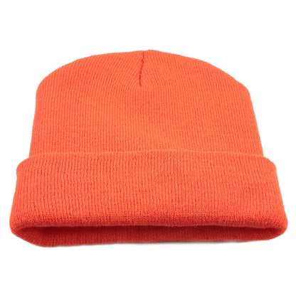 Orange knitted beanie with folded cuff, unisex winter hat on Tampa Home & Garden Store
