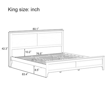 Modern Solid Wood King Platform Bed with Slats