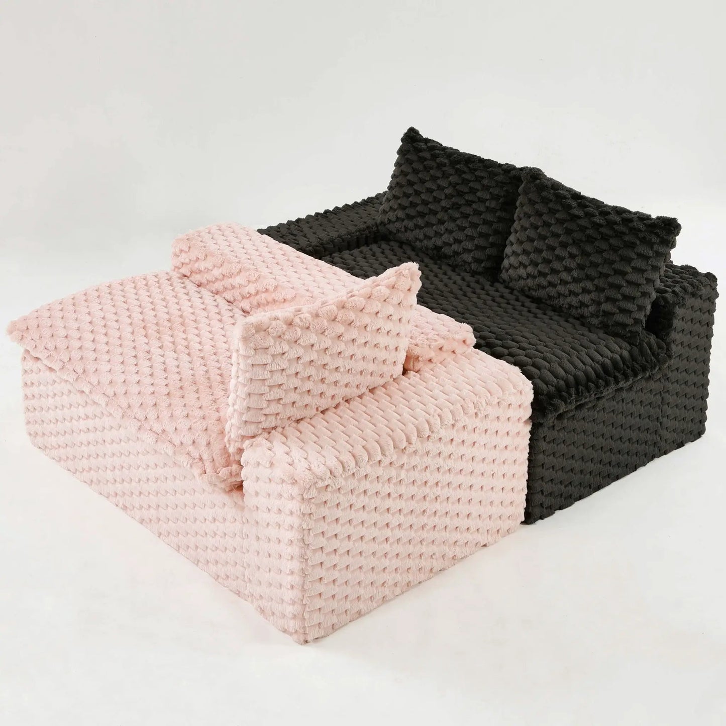 Chunky-knit blankets pink and black with plush textured surfaces, set of 2 on Tampa Home & Garden Store