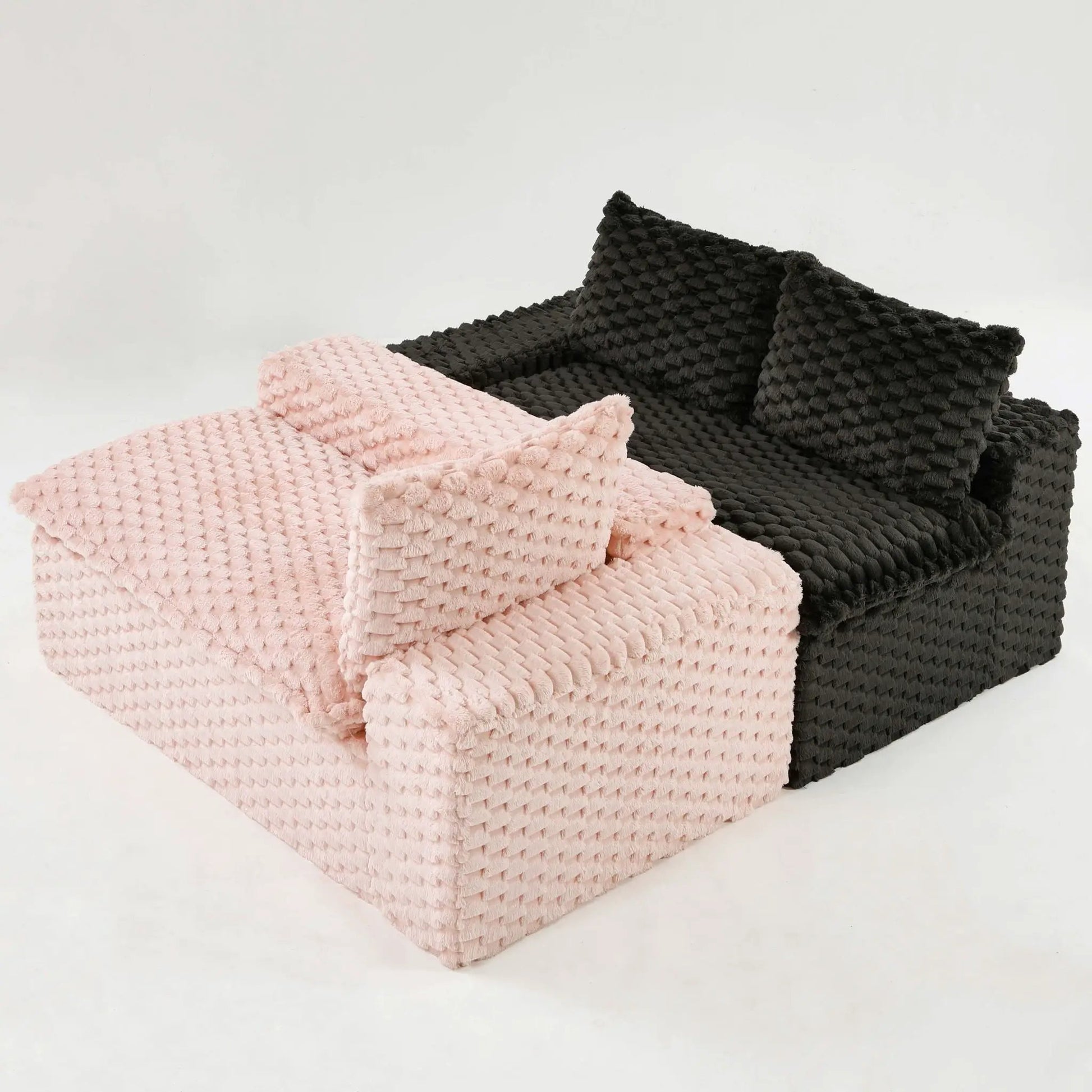 Chunky-knit blankets pink and black with plush textured surfaces, set of 2 on Tampa Home & Garden Store