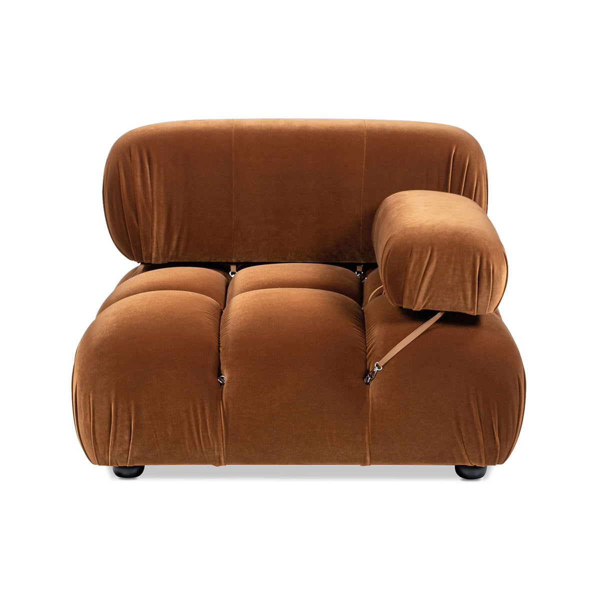 Bubble modular modern lounge arm chair in cognac velvet with tufted cushions on Tampa Home & Garden Store