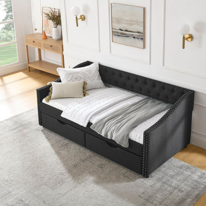 Upholstered Tufted Daybed with Storage Drawers