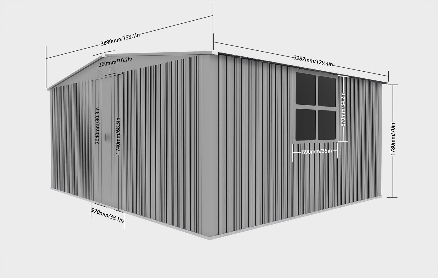 13x11 Outdoor Metal Storage Shed and Roof