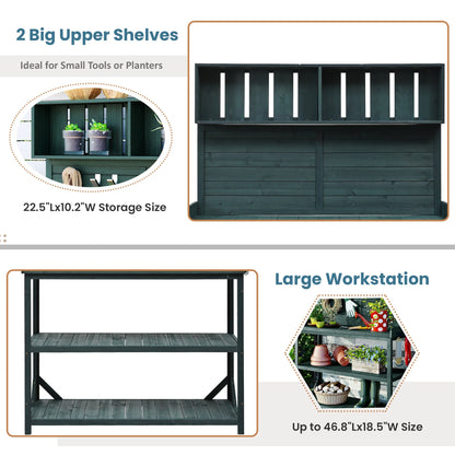 TOPMAX 65in Wooden Farmhouse Outdoor Potting Bench with 2 upper shelves in green by HouseOfZazla on Tampa Home & Garden Store